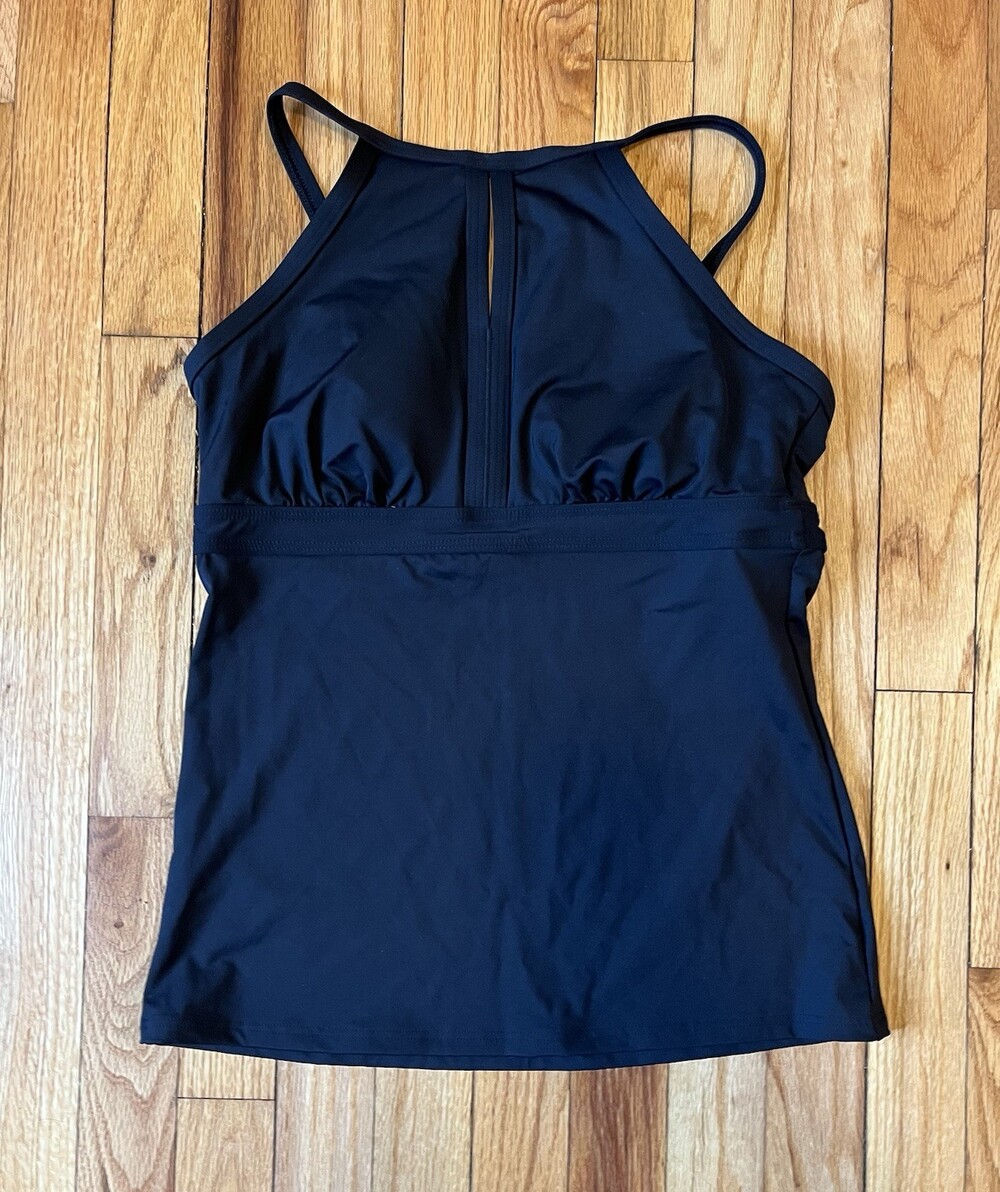 Lands' End Swim Top Women’s 6L Tankini High Keyhole Neck Padded Wireless Black